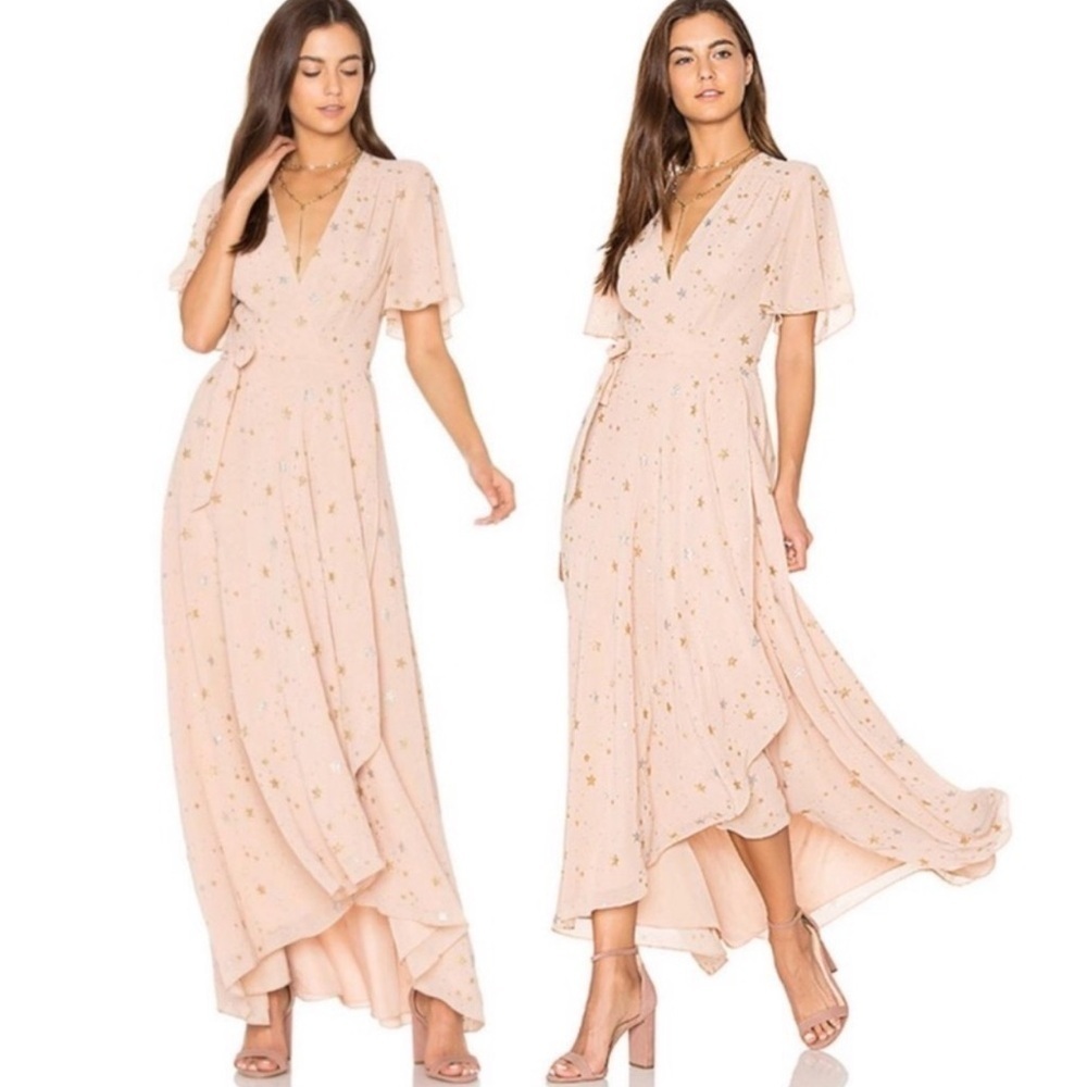 Privacy Please Pink Star Print Krause Wrap Maxi Dress